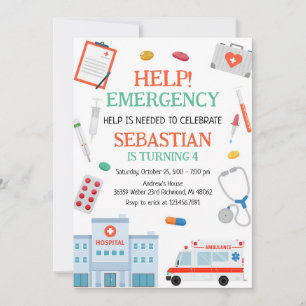 Kids Doctor Nurse Medical Emergency Birthday Invitation