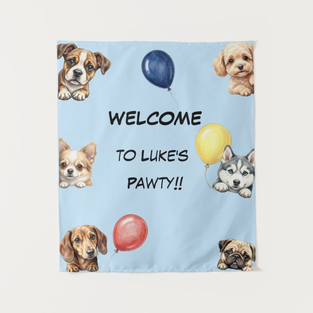 Kids Dog Party Banner Tapestry (Front)