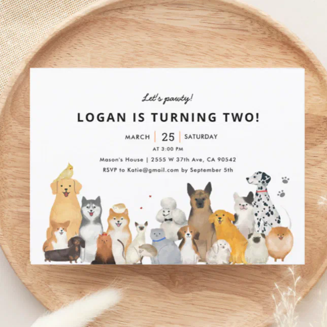 Kids Dog Puppy Pawty Birthday Party Invitation | Zazzle