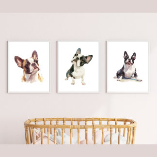 Kids Dog Wall Art, Boston Terrier Poster Art Sets