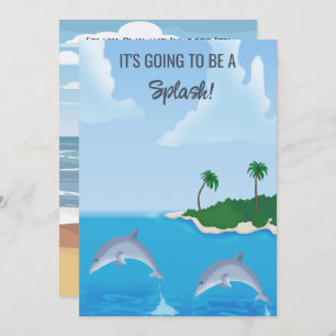 Kids Dolphin Beach Birthday Party  Invitation