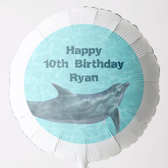 Kids Dolphin Happy Birthday Personalized Balloon (Front)