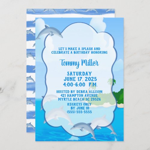 Kids Dolphin Splash Birthday Party Invitation