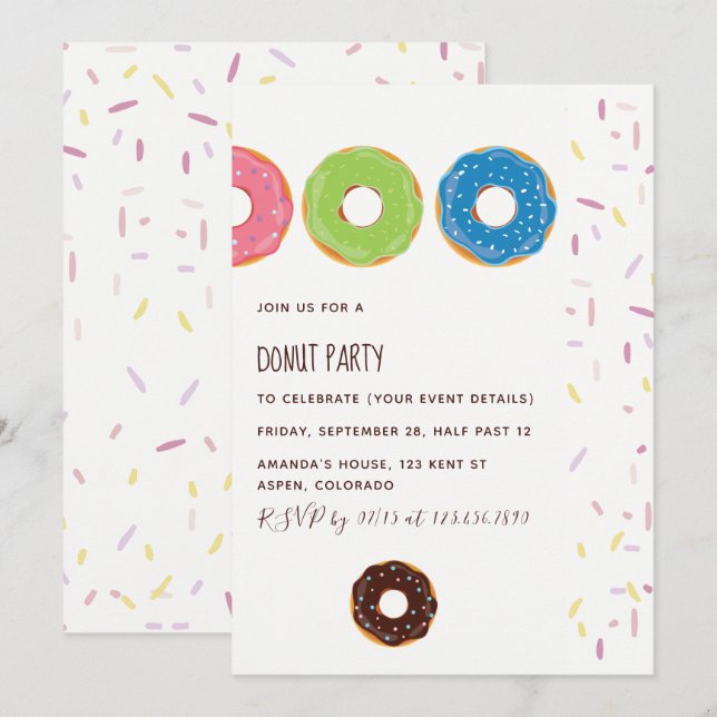 Kids Donut Party Invitation (Front/Back)