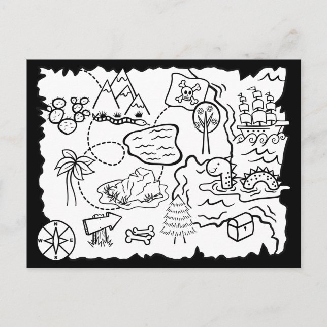 Kids Doodle Treasure Map Coloring Page Postcard (Front)