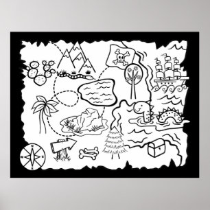 Kids Doodle Treasure Map Coloring Page Poster
