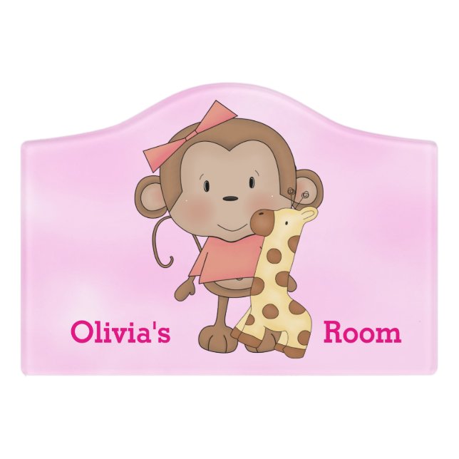 Kid's Door Sign Cute Baby Girl Monkey (Small Crest Front)