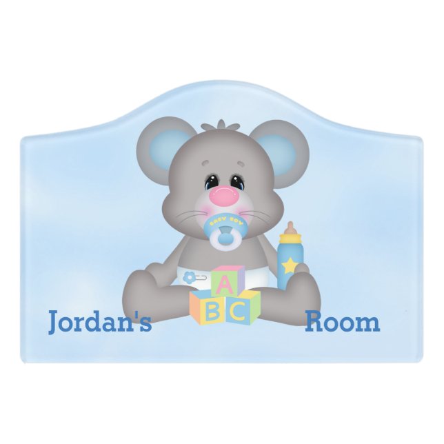 Kid's Door Sign Cute Baby Mouse (Small Crest Front)