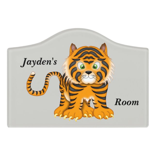Kid's Door Sign Cute Baby Tiger (Small Crest Front)
