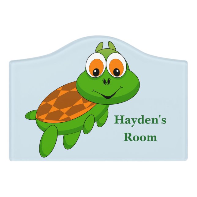 Kid's Door Sign Cute Baby Turtle Smiling (Small Crest Front)