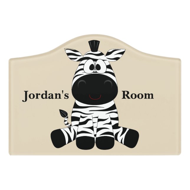 Kid's Door Sign Cute Baby Zebra Smiling (Small Crest Front)
