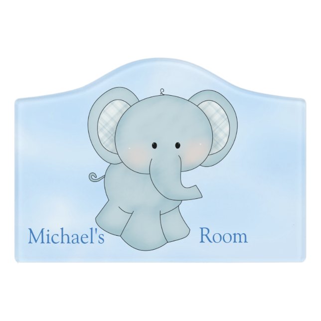 Kid's Door Sign Cute Blue Elephant (Small Crest Front)