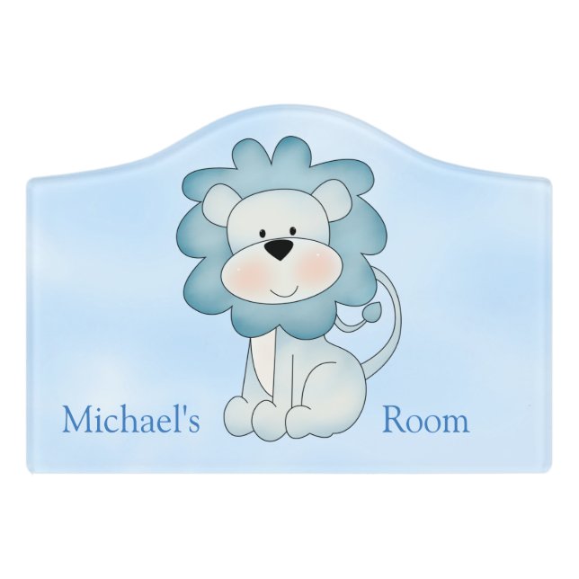 Kid's Door Sign Cute Blue Lion (Small Crest Front)