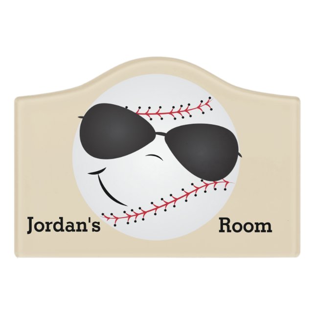 Kid's Door Sign Cute Funny Baseball (Small Crest Front)
