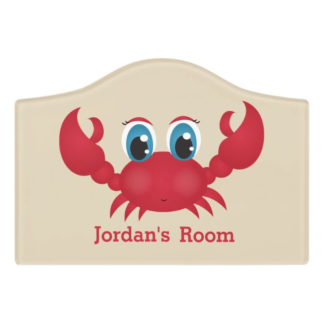 Kid's Door Sign Cute Happy Crab (Small Crest Front)