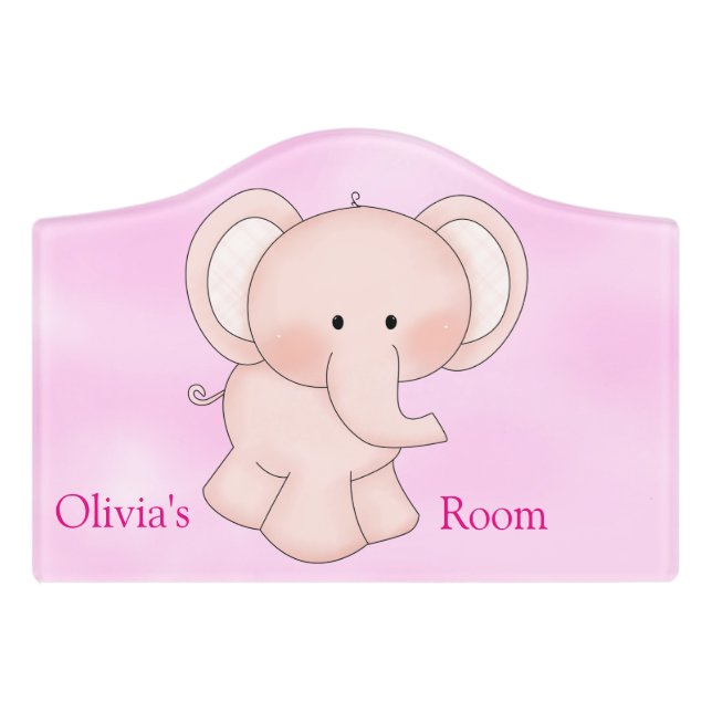 Kid's Door Sign Cute Pink Elephant (Small Crest Front)