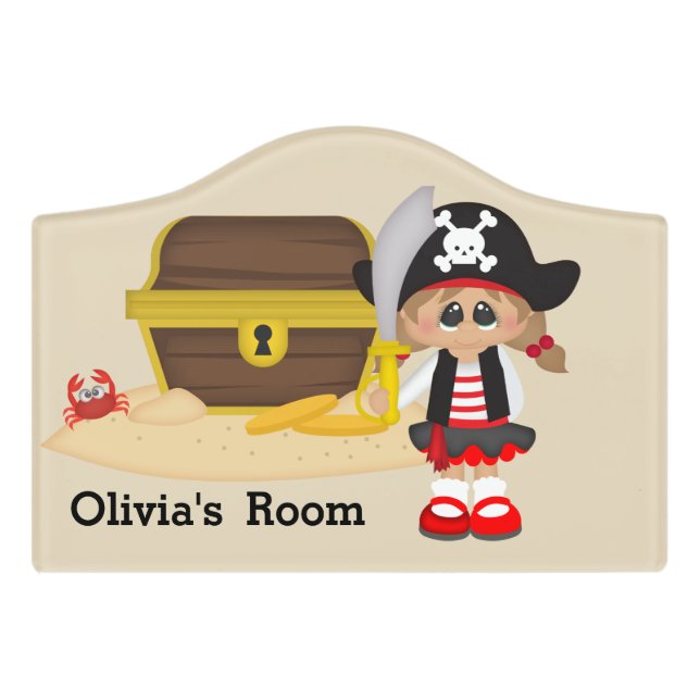 Kid's Door Sign Cute Pirate Girl (Small Crest Front)