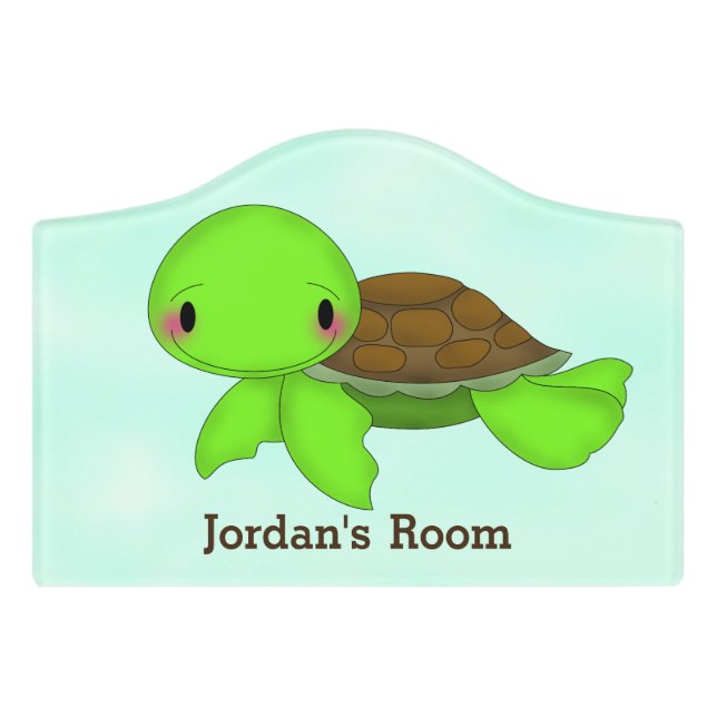 Kid's Door Sign Cute Turtle (Small Crest Front)
