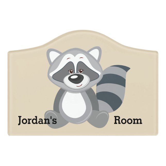 Kid's Door Sign Cute Woodland Raccoon (Small Crest Front)