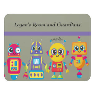 Kids Door Sign for Boy with Robots