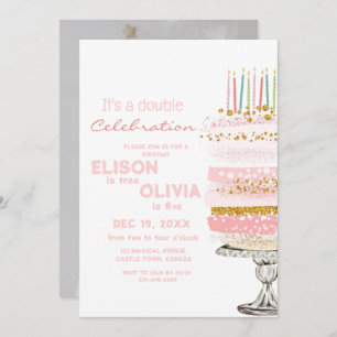 Kids Double Celebration Photo Pie Birthday Invitation