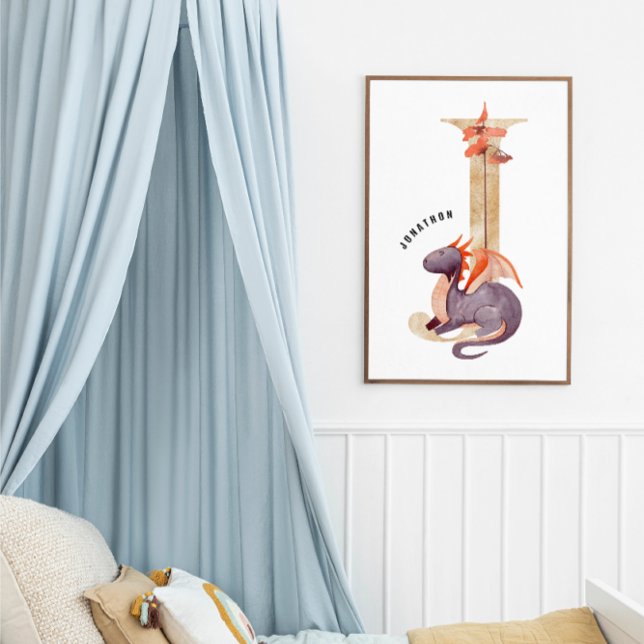 Kids Dragon Custom Name Monogram J Nursery Room Poster (Creator Uploaded)