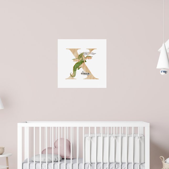 Kids Dragon Custom Name Monogram X Nursery Room Poster (Nursery 2)