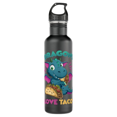 Kids Dragons With Wings Love Tacos Funny Dragon Gi Stainless Steel Water Bottle
