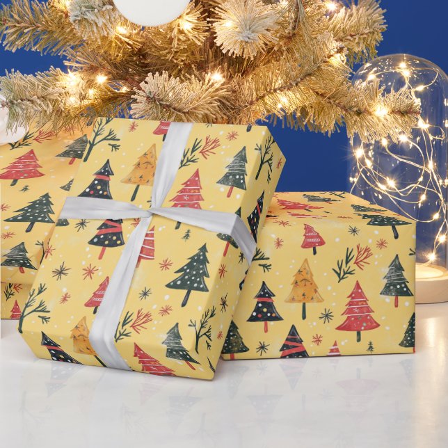  Kids Draw Cute Christmas Tree Yellow Wrapping Paper (Holidays)
