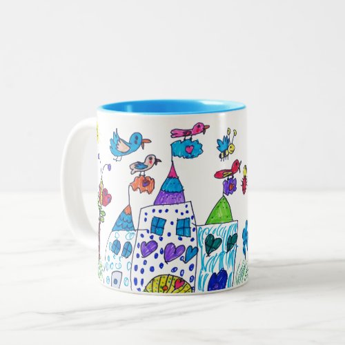 Kids Drawing  Colorful Castle Two_Tone Coffee Mug