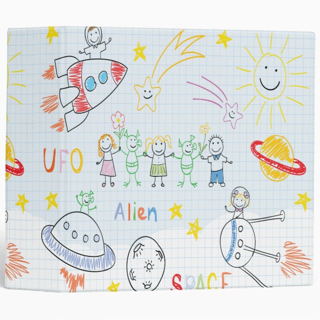 Kids drawing,space,aliens,universe,cute,kid,kawai, binder (Front/Spine)
