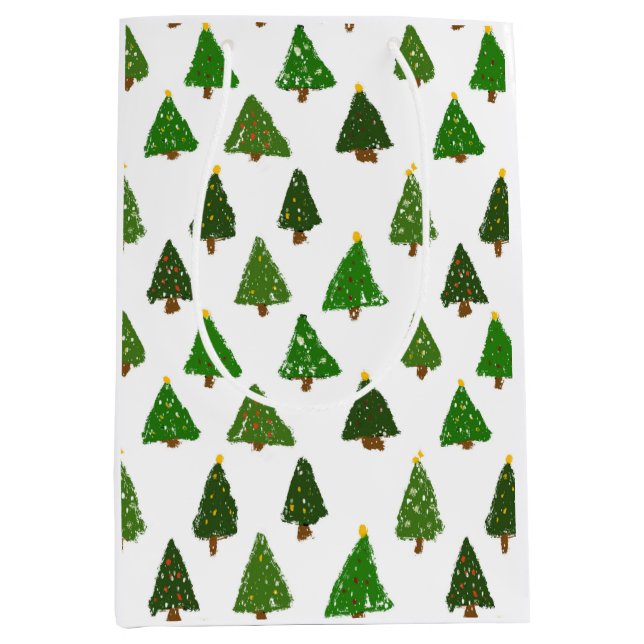 Kids drawing style Christmas tree Medium Gift Bag (Front)