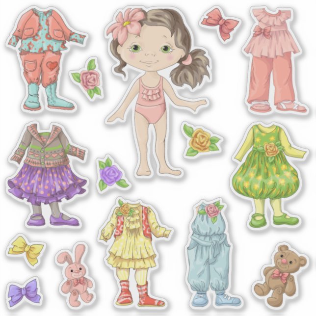 Kids Dress-A-Brunette-Doll Sticker (Front)