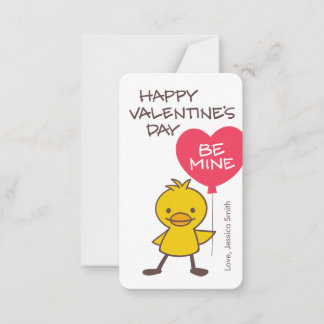 Kids Duckling BE MINE Balloon Classroom Valentine Note Card
