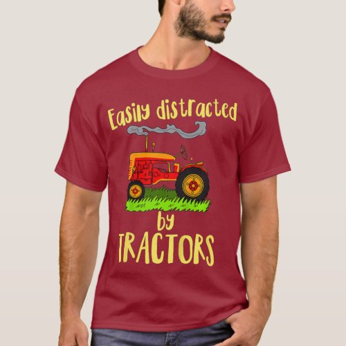 Kids Easily Distracted by Tractors Toddlers Boys T_Shirt