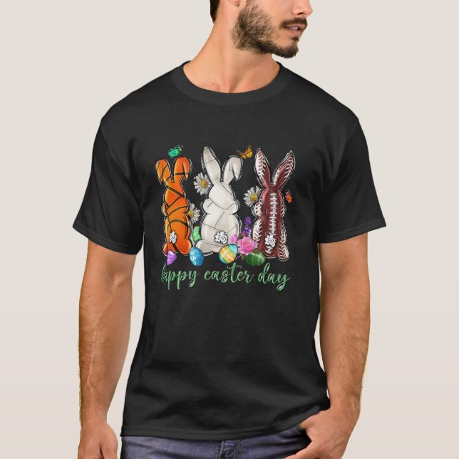 Kids Easter Boys Baseball Basketball Football Bunn T-Shirt (Front)