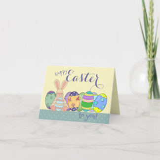 Kids Easter Bunny And Colored Eggs   Holiday Card