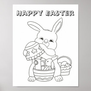 Kids Easter Bunny Egg Coloring Page Poster