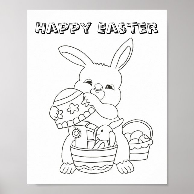 Kids Easter Bunny Egg Coloring Page Poster  (Front)