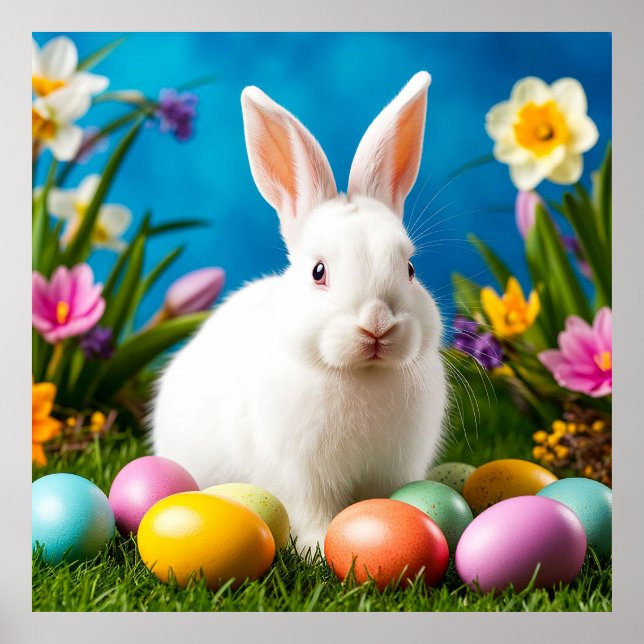 Kids Easter Bunny Poster – Cute Cartoon Rabbit Spr (Front)