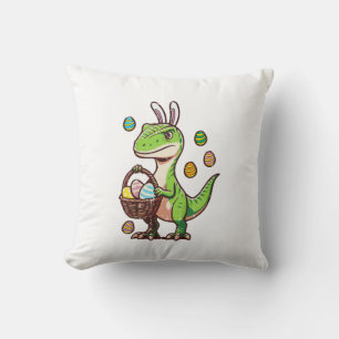 Kids Easter Dinosaur Trex Egg Hunting Boys Kids To Throw Pillow