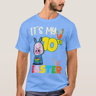 Kids Easter Egg Hunt 10th Birthday Cute Easter Pig T-Shirt
