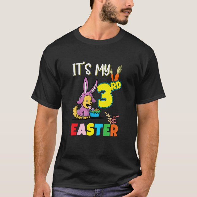 Kids Easter Egg Hunt 3rd Birthday Cute Easter Dog T-Shirt (Front)