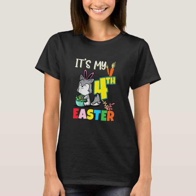Kids Easter Egg Hunt 4th Birthday Cute Easter Husk T-Shirt (Front)