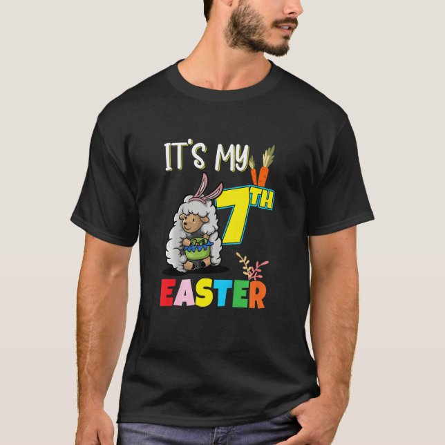 Kids Easter Egg Hunt 7th Birthday Cute Easter Shee T-Shirt (Front)