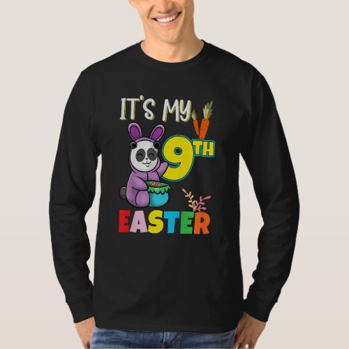 Kids Easter Egg Hunt 9th Birthday Cute Easter Pand T_Shirt