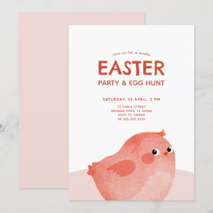 Kids Easter Party with pink little chicken Invitation