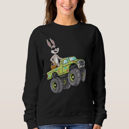 Kids Easter Rabbit Riding Monster Truck Boys Girls Sweatshirt