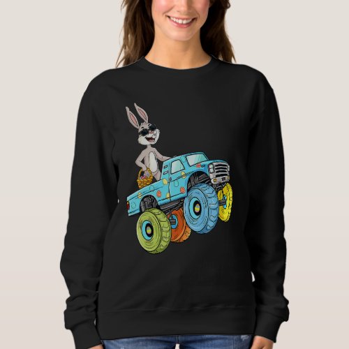 Kids Easter Rabbit Riding Monster Truck Boys Girls Sweatshirt