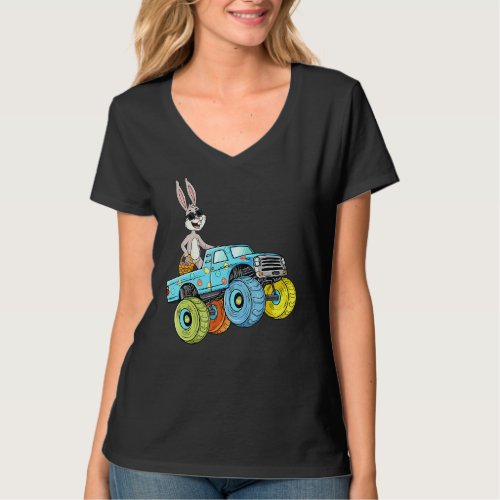 Kids Easter Rabbit Riding Monster Truck Boys Girls T_Shirt